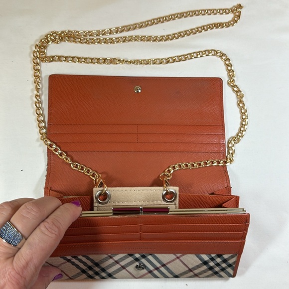 Burberry Leather and Canvas Long Wallet w/ unbranded crossbody chain & insert - Picture 3 of 16